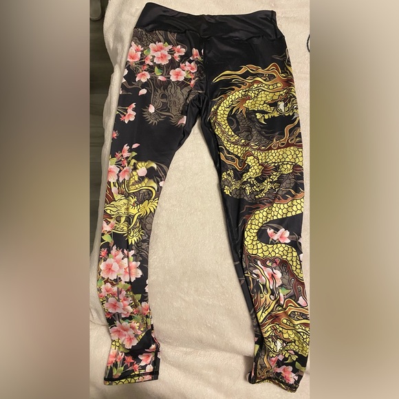 Lotus Leggings floral and dragon pattern size Large only used a few times. - Picture 2 of 2